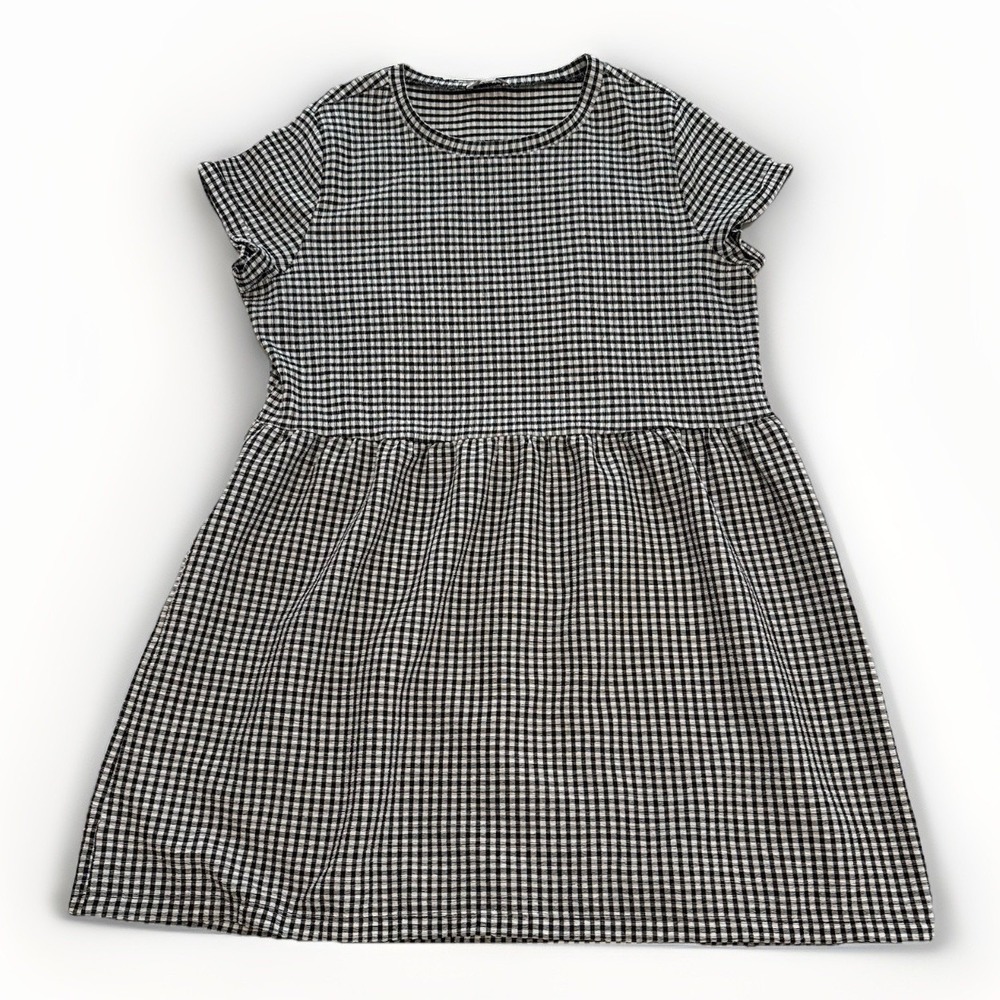 Loft Women's Black And White‎ Gingham Print Mini Dress-Large Petite-Cottagecore